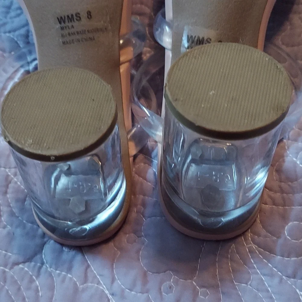 LIKE NEW! Dolce Vita Myla Chunk Heel Sandals - Nude Clear Triple Straps 8M SO